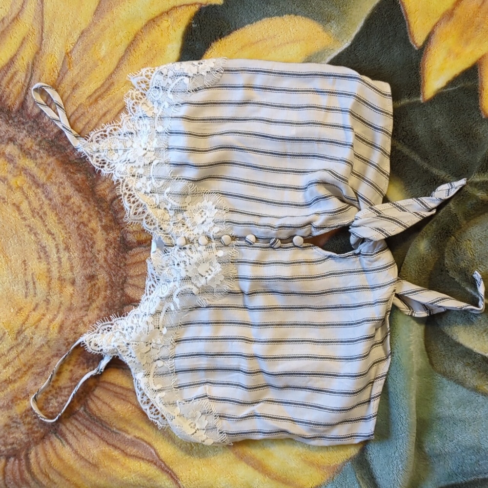 Lydelle lace tie front crop top.